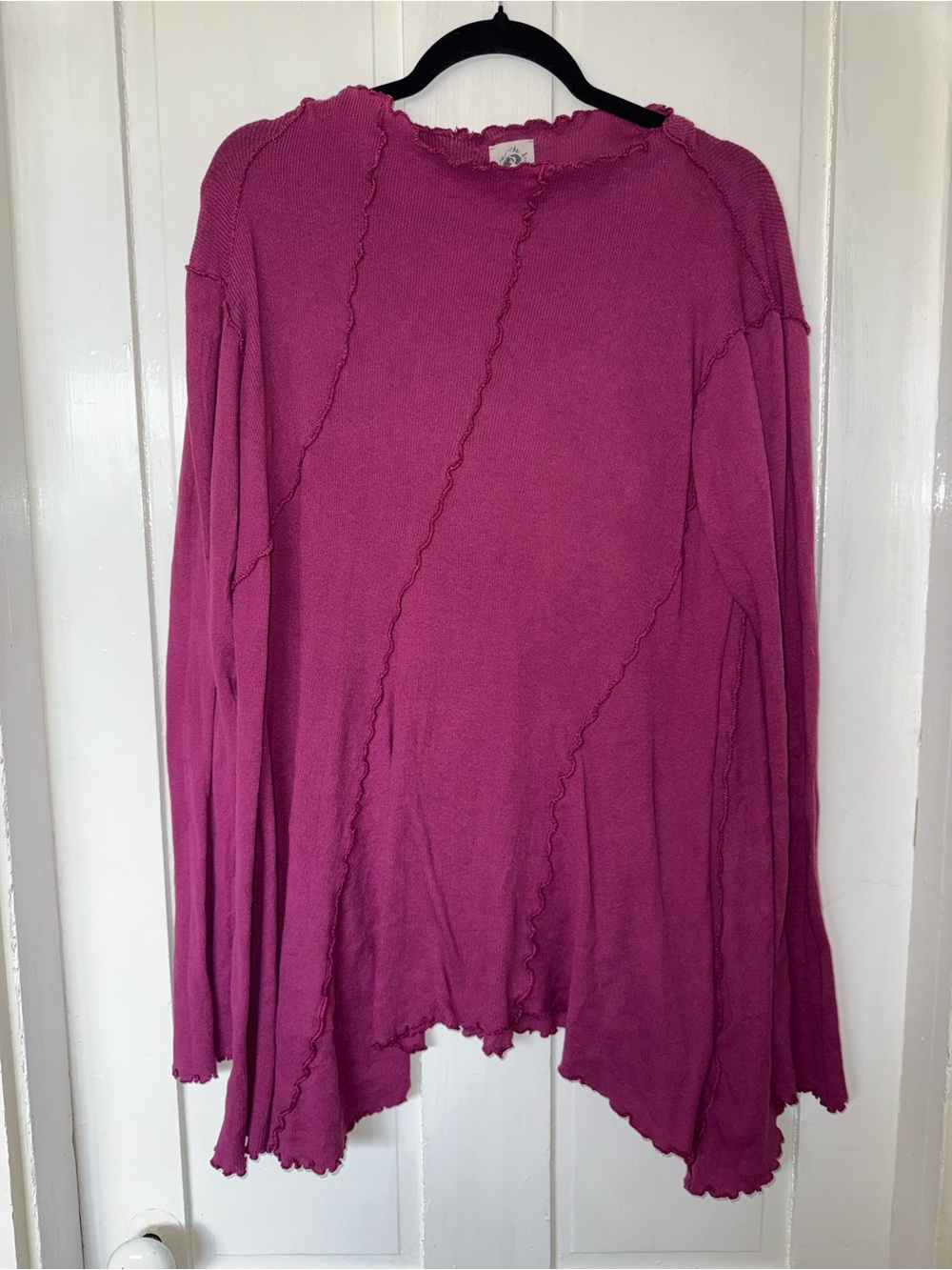 Free People - We the Free Magenta Long-Sleeve Scallop-Trim Women's Top